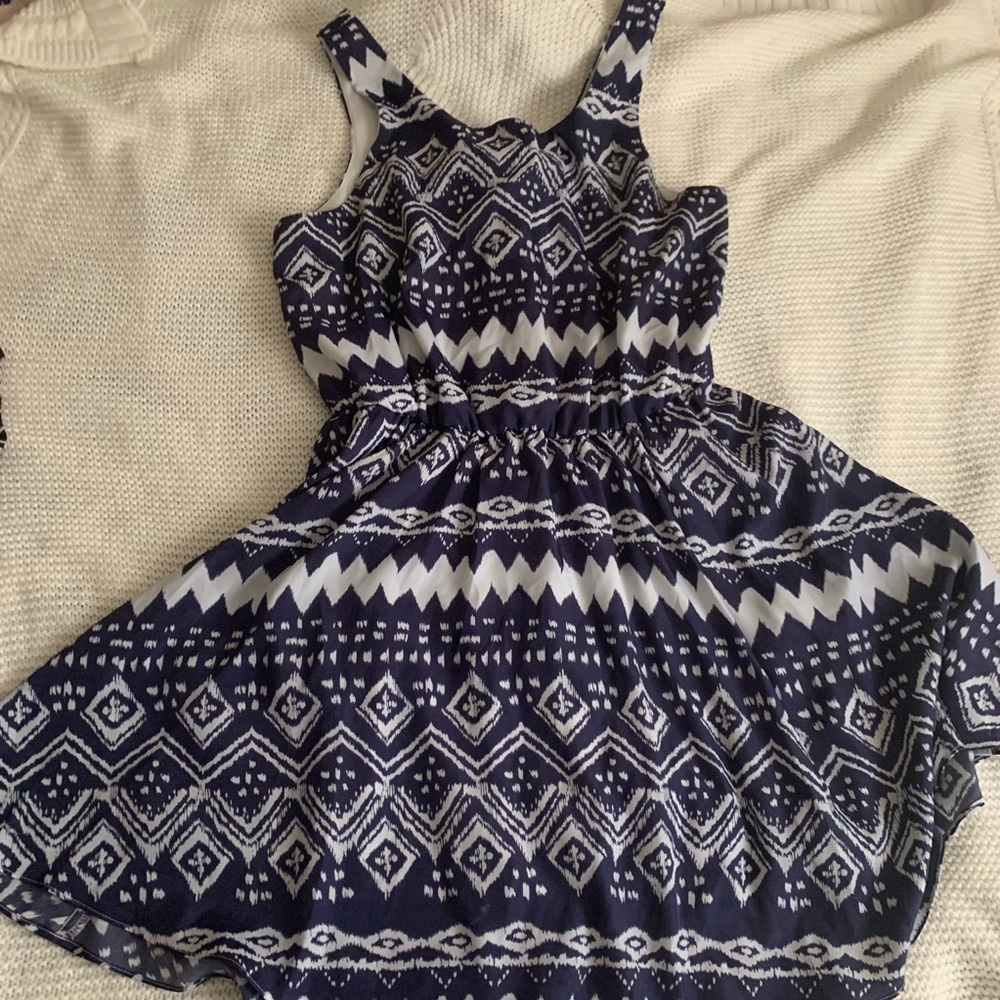Blue Tribal Print Dress w/ Bow